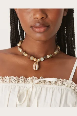 ASOS Beaded necklace with faux shell pendant detail in and brown