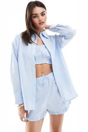 Miss Selfridge Poplin collar oversized shirt in stripe co ord