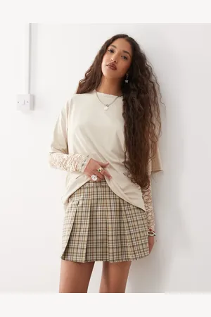 Reclaimed Oversized t-shirt with lace layered sleeve in buttermilk