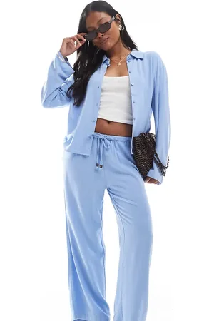 ONLY Linen mix pull on wide leg trousers co-ord with beads detail in light