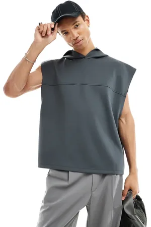ASOS Oversized sleeveless scuba hoodie in charcoal