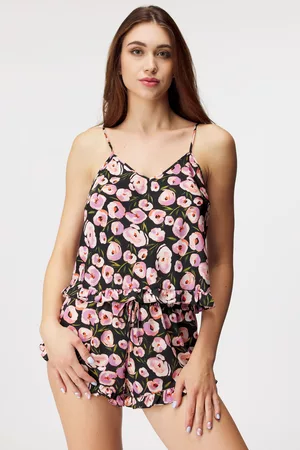 Hunkemöller Ženy Župany - Dámský pyžamový top Satin Ruffle Flower L