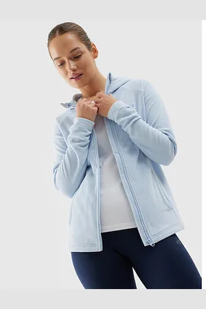 4F Dámský fleece s kapucí regular - světle modrý velikost S