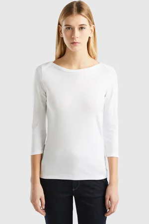 Benetton T-shirt With Boat Neck In 100% Cotton, size L, , Women