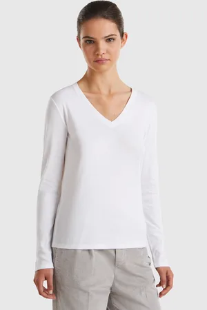 Benetton Long Sleeve T-shirt With V-neck, size L, , Women