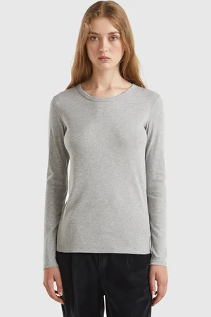 Benetton Long Sleeve Pure Cotton T-shirt, size L, , Women