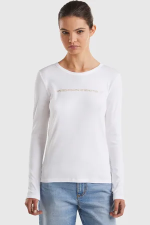 Benetton Long Sleeve T-shirt In 100% Cotton, size L, , Women
