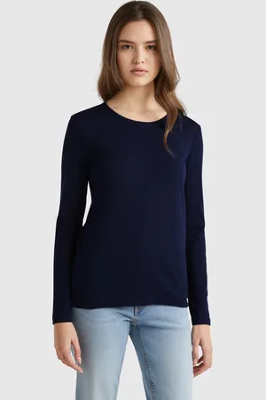 Benetton Long Sleeve Pure Cotton T-shirt, size L, , Women