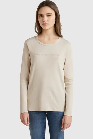Benetton 100% Cotton Long Sleeve T-shirt, size L, , Women