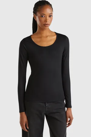 Benetton Slim Fit Stretch Viscose T-shirt, size L, , Women
