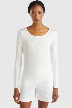 Benetton Slim Fit Stretch Viscose T-shirt, size L, , Women