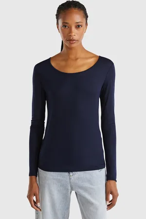 Benetton Slim Fit Stretch Viscose T-shirt, size L, , Women