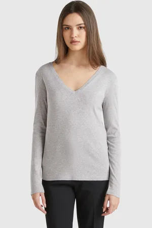 Benetton Long Sleeve T-shirt With V-neck, size L, , Women