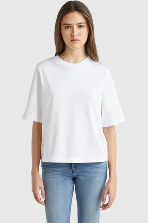 Benetton 100% Cotton Boxy Fit T-shirt, size L, , Women