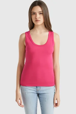 Benetton Magenta Pure Cotton Tank Top, size L, , Women