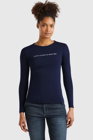 Benetton 100% Cotton Long Sleeve T-shirt, size L, , Women