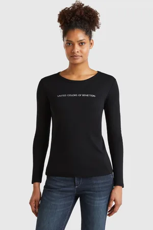 Benetton Dark Blue 100% Cotton Long Sleeve T-shirt, size L, , Women