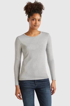 Benetton Dark Blue 100% Cotton Long Sleeve T-shirt, size L, , Women