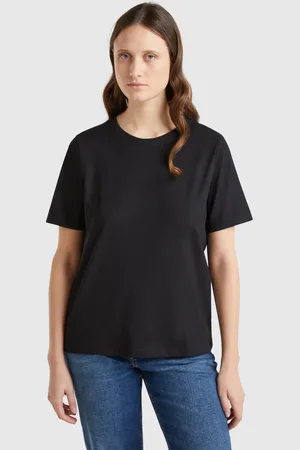 Benetton Crew Neck T-shirt In Slub Cotton, size L, , Women