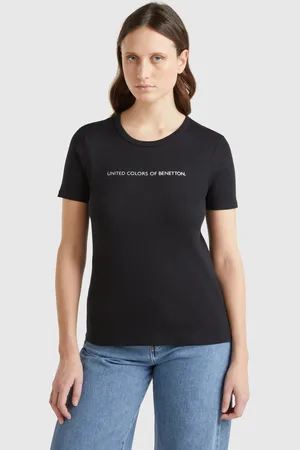 Benetton T-shirt In 100% Cotton With Glitter Print Logo, size L, , Women