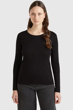 Benetton Long Sleeve Pure Cotton T-shirt, size L, , Women