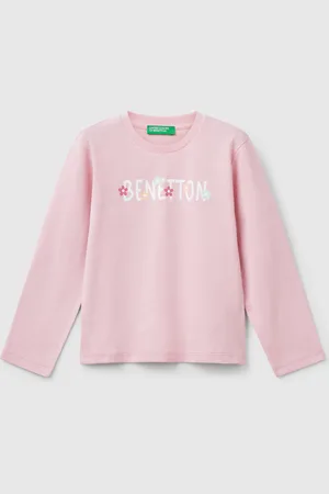 Benetton Slim Fit T-shirt With Glittery Print, size 98, , Kids