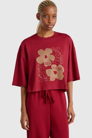 Benetton T-shirt With Floral Print, size L, , Women