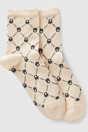Benetton Cream Socks With Logos, size 42-46, , Women