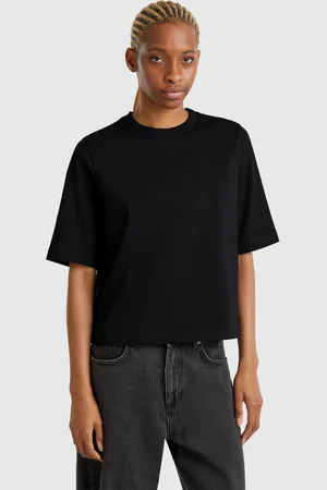 Benetton 100% Cotton Boxy Fit T-shirt, size L, , Women