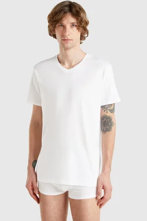 Benetton V-neck T-shirt In Long Fiber Cotton, size XXL, , Men