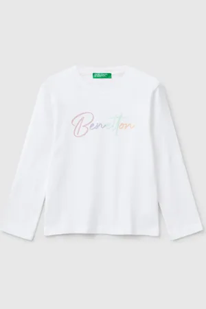 Benetton Slim Fit T-shirt With Glittery Print, size 82, , Kids