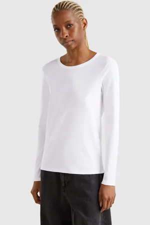 Benetton Long Sleeve Pure Cotton T-shirt, size L, , Women