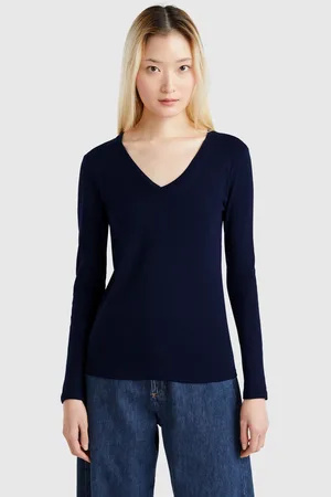 Benetton Long Sleeve T-shirt With V-neck, size L, , Women