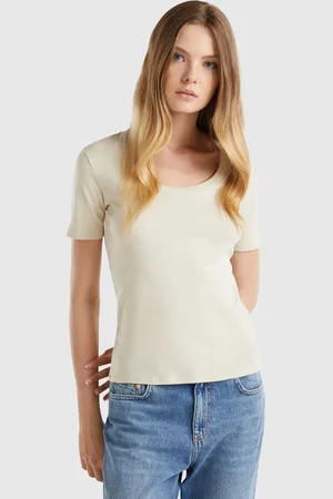 Benetton Short Sleeve T-shirt In Long Fiber Cotton, size L, , Women