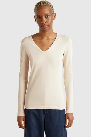 Benetton Long Sleeve T-shirt With V-neck, size L, , Women