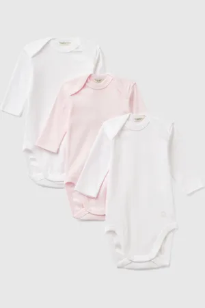 Benetton Three Solid Color Bodysuits In Cotton, size 50, , Kids