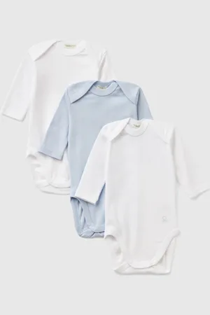 Benetton Three Solid Color Bodysuits In Cotton, size 50, , Kids