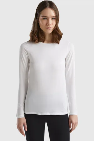 Benetton Long Sleeve T-shirt In Super Stretch Organic Cotton, size L, , Women