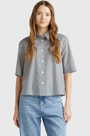 Benetton Patterned Shirt In Lightweight Cotton, size L, , Women
