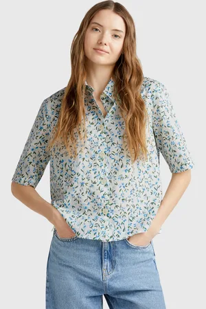 Benetton Patterned Shirt In Lightweight Cotton, size L, , Women