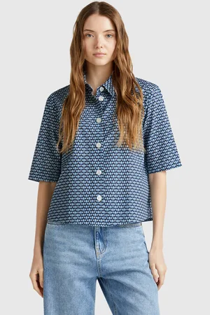 Benetton Patterned Shirt In Lightweight Cotton, size L, , Women