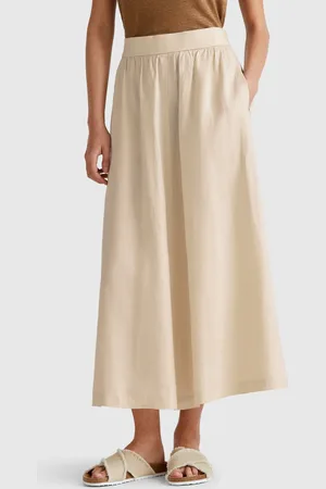 Benetton Long Skirt In Pure Linen, size L, , Women