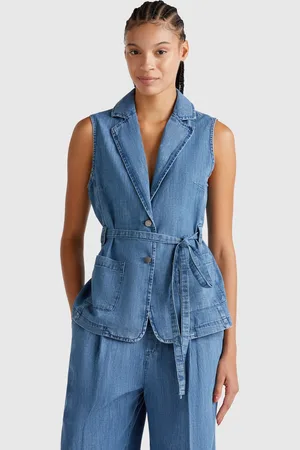 Benetton Vest In Chambray, size L, , Women