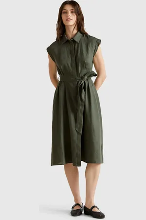 Benetton Shirt Dress In Pure Linen, size L, , Women