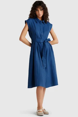 Benetton Shirt Dress In Pure Linen, size L, , Women