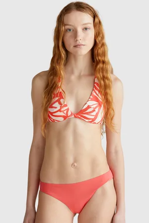 Benetton Triangle Bikini Top With Coral Print, size 4°, , Women