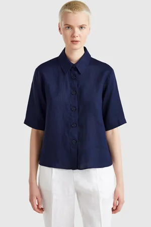 Benetton Short Shirt In Pure Linen, size L, , Women