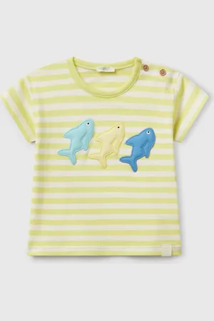 Benetton Striped T-shirt With Shark Patches, size 50, , Kids