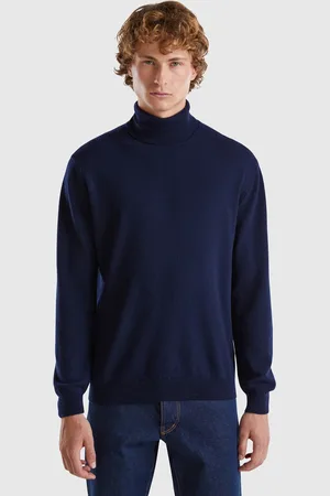 Benetton Midnight Blue Turtleneck In Pure Merino Wool, size XXL, , Men