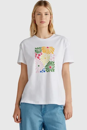 Benetton Regular Fit T-shirt With Floral Print, size L, , Women